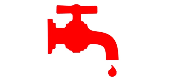 Rotes Symbol eines Wasserhahns mit Tropfen – Darstellung der eingestellten Wasserversorgung im Räumungsprozess