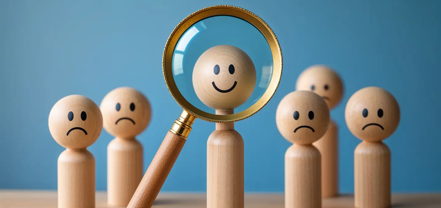 Wooden figures with different facial expressions symbolise selection processes in the approval procedure for hiring and transfers, with one figure in focus.